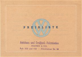 VW - 1950 - VW Preisliste - 15.10.1950 - [1331]-1