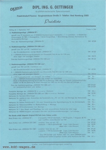 VW - 1957 - oettinger Preisliste - Repro - [2348]-1