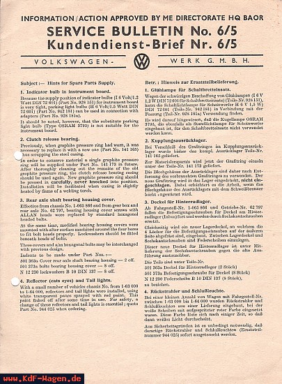 VW - 1948 - Service Bulletin No. 6/5 - PSS(HQ)8113/2M/5-48 - [6866]-1
