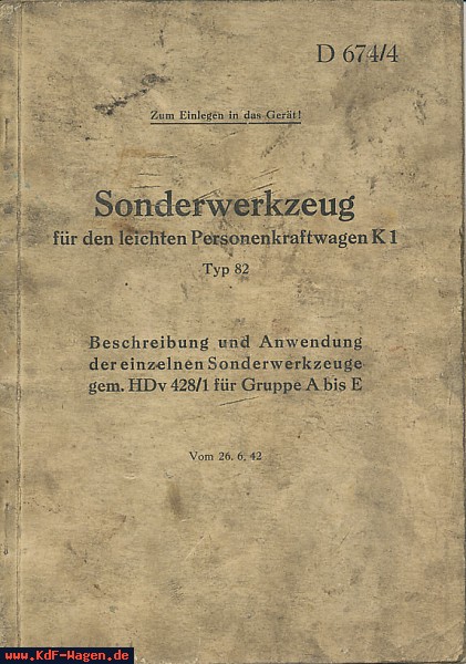 VW - 1942 - Sonderwerkzeug für den leichten Personenkraftwagen K1 Typ 82 - D 674/4 - 26.6.1942 - [7093]-1
