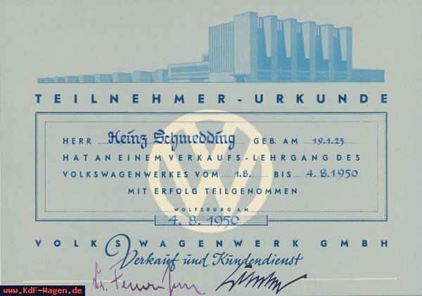 VW - 1950 - Teilnehmer Urkunde - [7905]-1