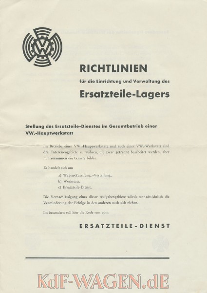 VW - 1943 - Richtlinien für die Einrichtung und Verwaltung eines Erstzteile-Lagers - 9.43 - [8664]-1