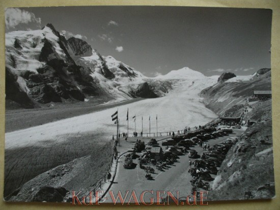 VW - 1951 - KDF Wagen am Großglockner - Postkarte Parkplatz Freiwandeck 2368 m, mit Großglockner 3798 m und Johannisberg 3667 m. - [8689]-1