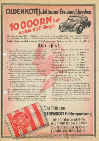 VW - 1938 - Oldenkott Jubiläums-Preisausschreiben - [8744]-1