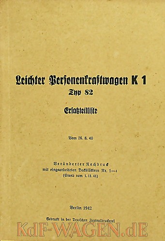 VW - 1942 - Leichter Personenkraftwagen K1 (Typ82) Ersatzteilliste - 1.11.1941 - [9137]-1
