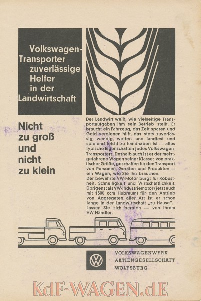 VW - 1958 - Volkswagen Transporter zuverlässiger Helfer in der Landwirtschaft - [9702]-1