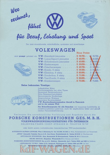 VW - 1954 - Wer rechnet fährt für Beruf, Erholung und Sport Volkswagen - [9737]-1