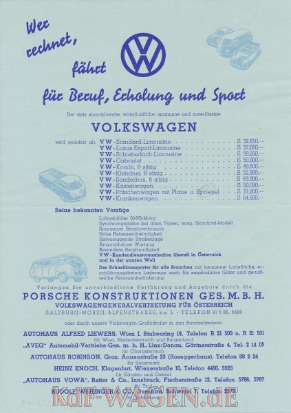 VW - 1957 - Wer rechnet fährt für Beruf, Erholung und Sport Volkswagen - [9951]-1
